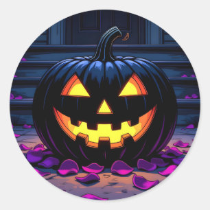 Black Pumpkin Jack-O-Lantern Halloween Classic Round Sticker