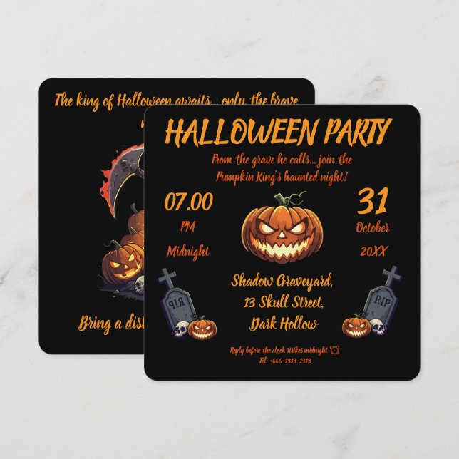 🖤 Black Pumpkin King Halloween Invite 🎃 (Front/Back)