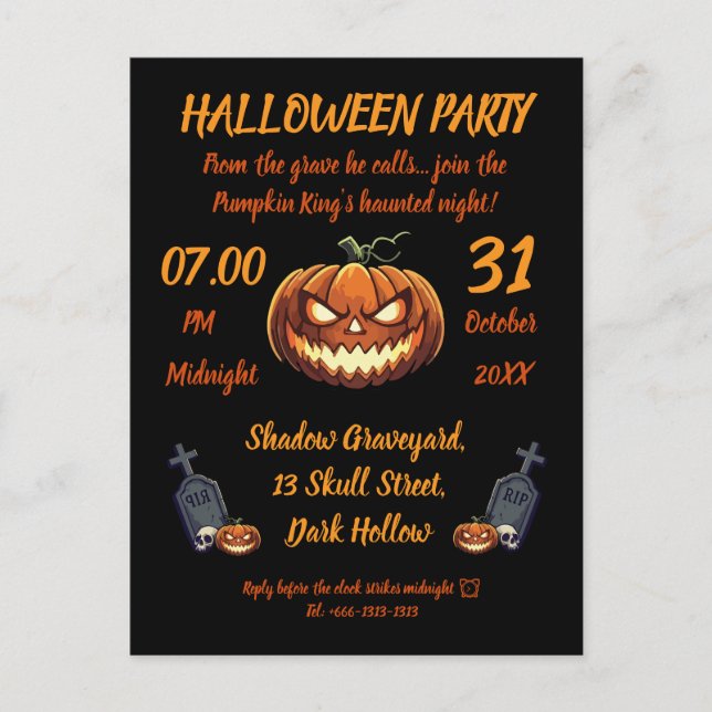 🖤 Black Pumpkin King Halloween Invite 🎃 (Front)