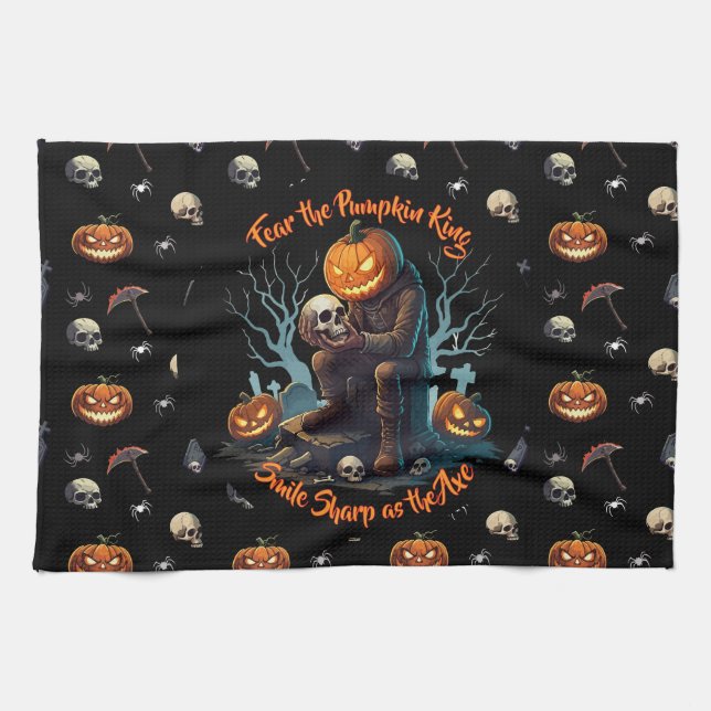 🖤 Black Pumpkin King Kitchen Towel 🎃 (Horizontal)