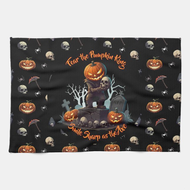 🖤 Black Pumpkin King Kitchen Towel 🎃 (Horizontal)