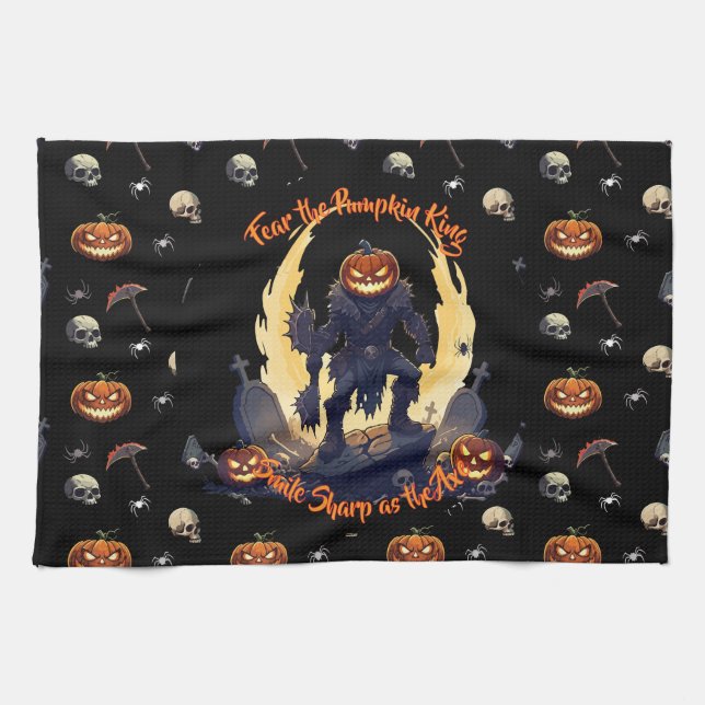 🖤 Black Pumpkin King Kitchen Towel 🎃 (Horizontal)