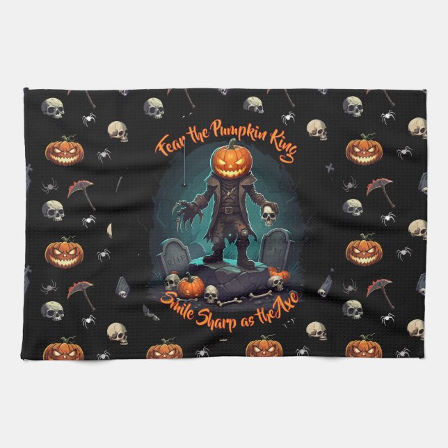 🖤 Black Pumpkin King Kitchen Towel 🎃 (Horizontal)