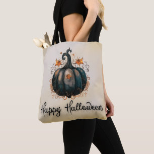 Black Pumpkin Leaves Gold Happy Halloween Tote Bag