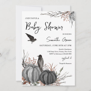 Black Pumpkins and Birds Baby Shower Invitation