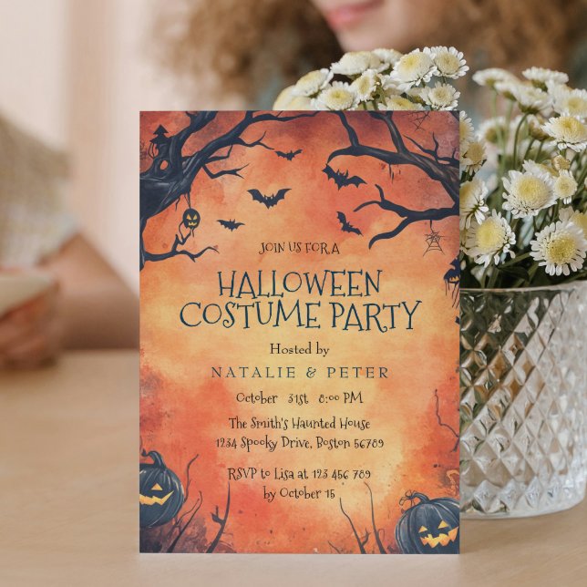 Black Pumpkins Orange Halloween Costume Party  Invitation (Creator Uploaded)