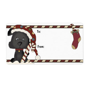 Black Puppy And Christmas Stocking Gift Label