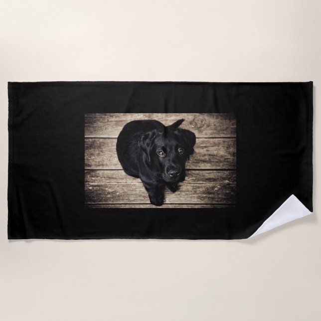 Black puppy beach towel. beach towel (Front)