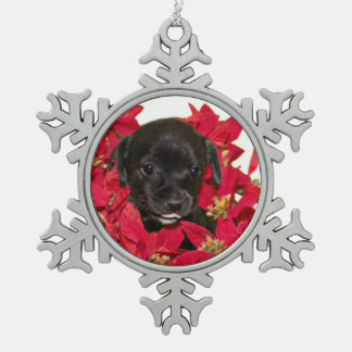 Black puppy Christmas Snowflake Pewter Christmas Ornament
