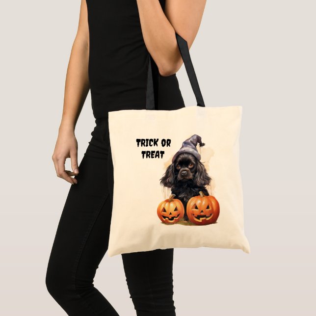 Black Puppy Jack o'Lantern Kids Halloween Tote Bag (Front (Product))
