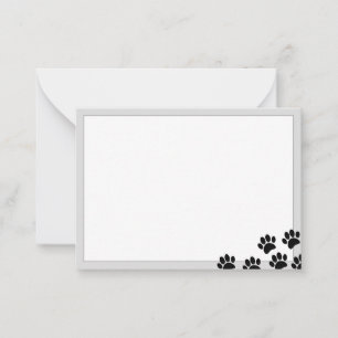 Black Puppy Paw Prints Elegant Gray Borders Card