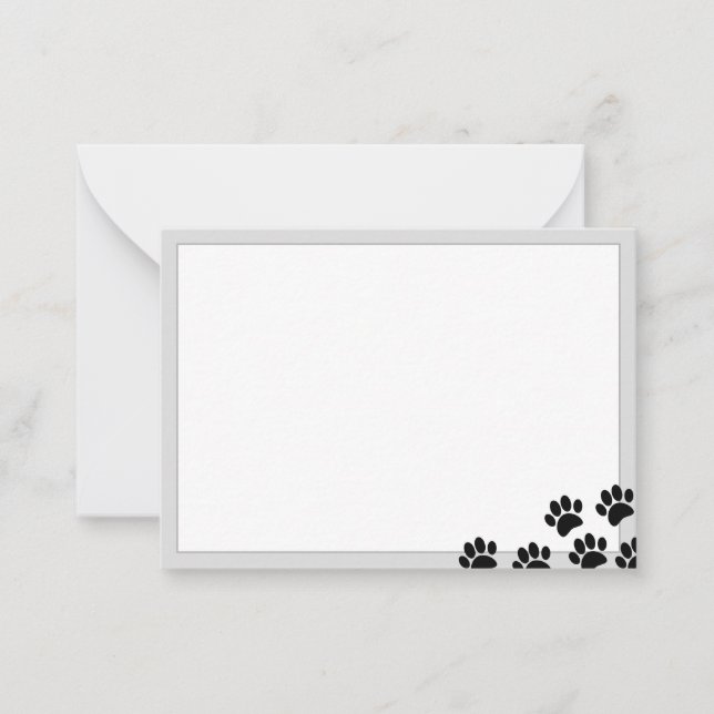 Black Puppy Paw Prints Elegant Gray Borders Card (Front)