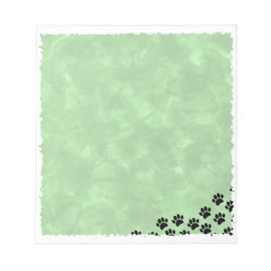 Black Puppy Paw Prints Green Watercolor Notepad