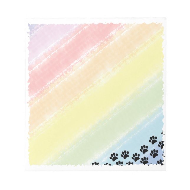 Black Puppy Paw Prints Pastel Rainbow Watercolor  Notepad (Front)