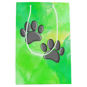 Black Puppy Paw Prints Watercolor Medium Gift Bag