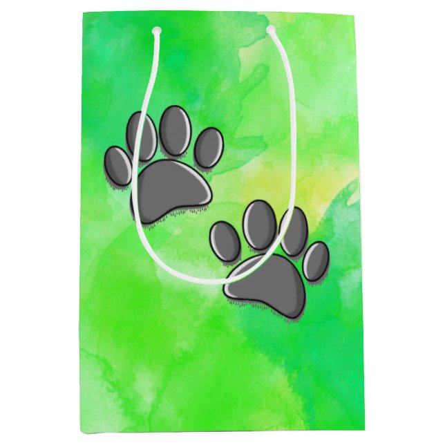 Black Puppy Paw Prints Watercolor Medium Gift Bag (Front)