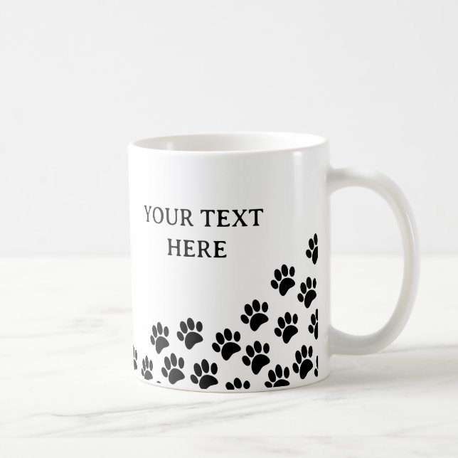 Black Puppy Paw Prints With Custom Text Coffee Mug (Right)