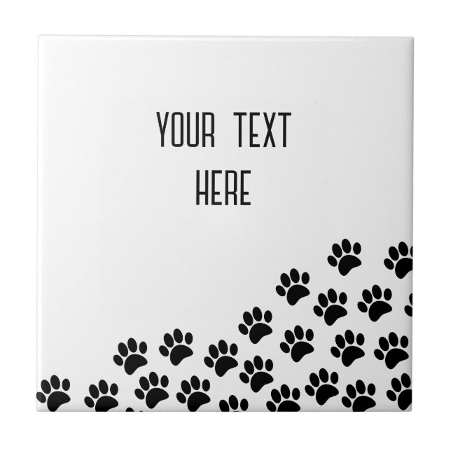 Black Puppy Paw Prints With Custom Text Square Tile (Front)