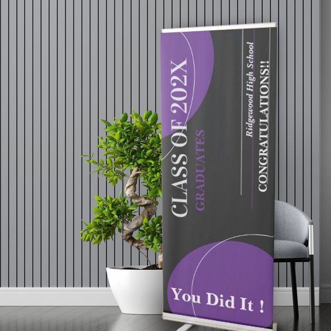 Black Purple Abstract 2025 Class Graduation Retractable Banner (Black Purple Abstract 2024 Class Graduation Retractable Banner)