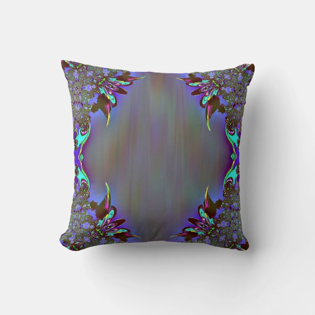 Black Purple Abstract Feathery Throw Pillow (Front)