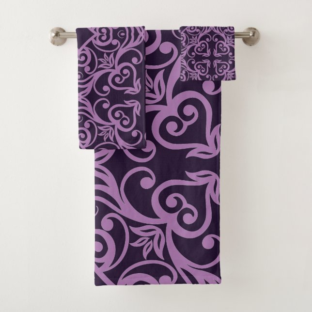BLACK PURPLE ABSTRACT STYLE BATHROOM TOWEL SET (Insitu)