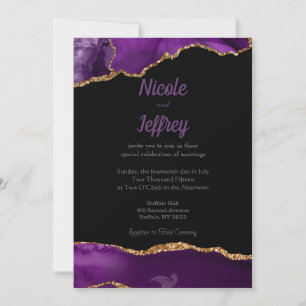 Black & Purple Agate Elegant Wedding Invitation