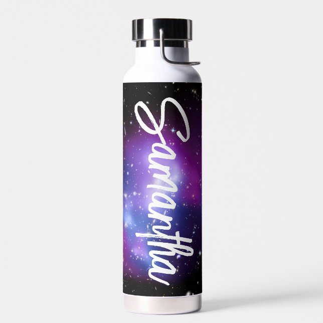 Black Purple and Blue Celestial Photo Personalised Water Bottle (Left)