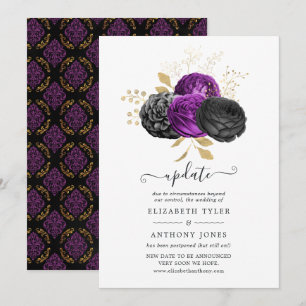 Black Purple and Gold Floral Gothic Wedding Update Invitation