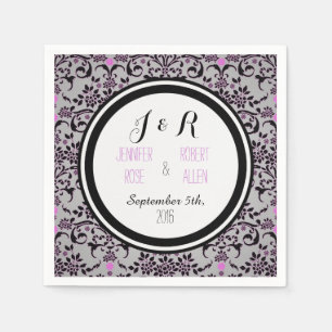 Black Purple and Silver Damask Wedding Napkins