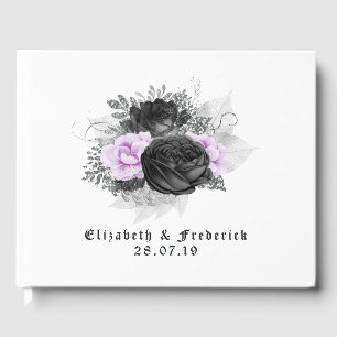 Black Purple and Silver Floral Gothic Wedding Guest Book