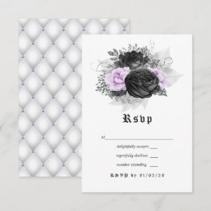 Black Purple and Silver Floral Gothic Wedding RSVP Card