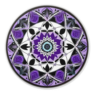 Black, Purple and Teal Mandala Ceramic Knob