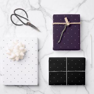 Black, Purple and White Micro Polka Dot Set of 3 Wrapping Paper Sheet