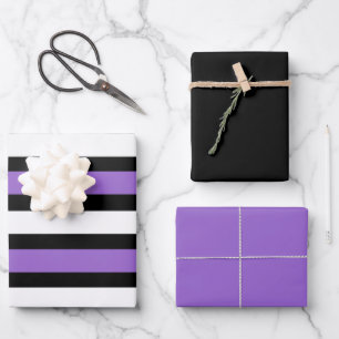 Black, Purple and White Stripes Wrapping Paper Sheet