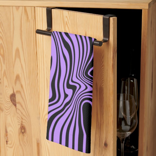 Black Purple Art Waves Kitchen Towel Custom Colour (Thirds Fold)