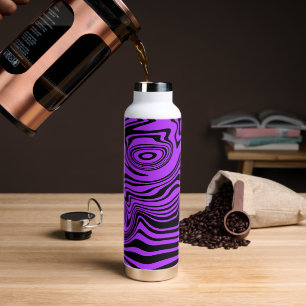 Black Purple Art Waves Water Bottle Choose Colour