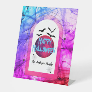 Black Purple Bats Spider Modern Happy Halloween Pedestal Sign