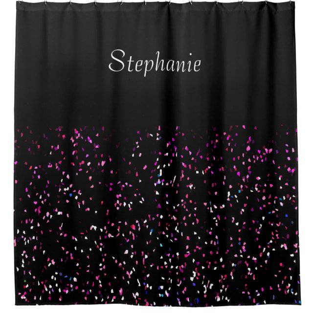 Black Purple Blue Patterns Name Girls Baby Nursery Shower Curtain (Front)