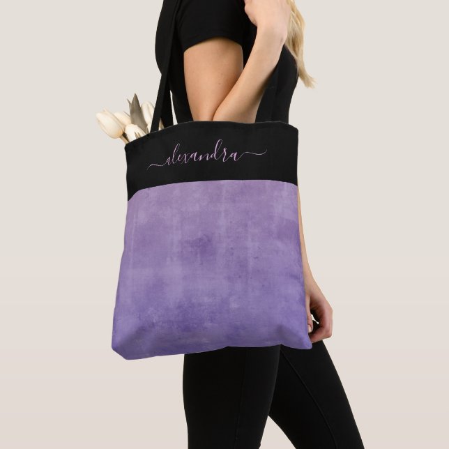 Black Purple Blue rustic elegant personalised Tote Bag (Close Up)