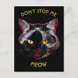 Black Purple Cat Drawing With Yellow Eyes Postcard