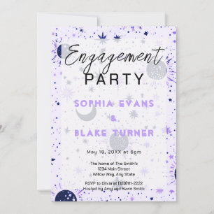 Black & Purple Celestial Wedding Engagement Party Invitation