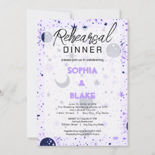 Black & Purple Celestial  Wedding Rehearsal Dinner Invitation