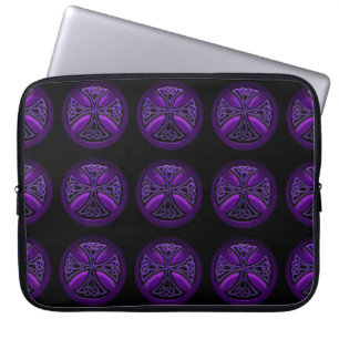 Black & Purple Celtic Cross Pattern Laptop Sleeve