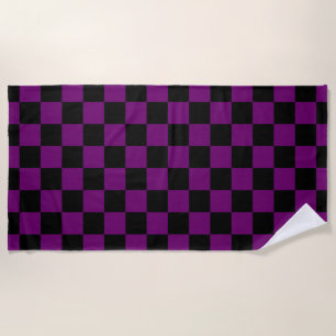 Black Purple Check Chequered Chequerboard Pattern Beach Towel
