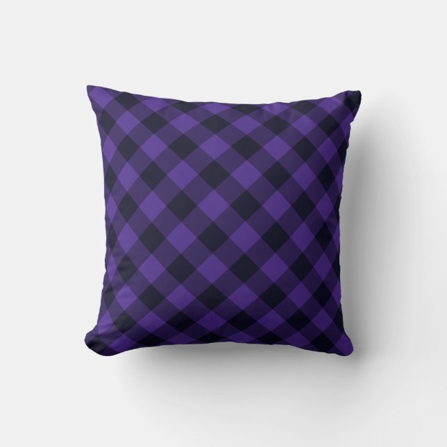 Black Purple Check Vintage Throw Pillow (Front)