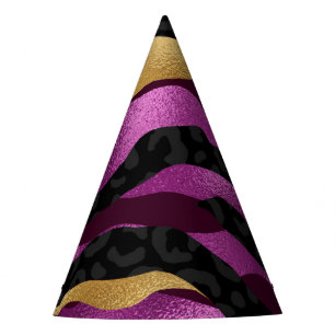 Black Purple Cheetah Leopard Black Pattern Party Hat