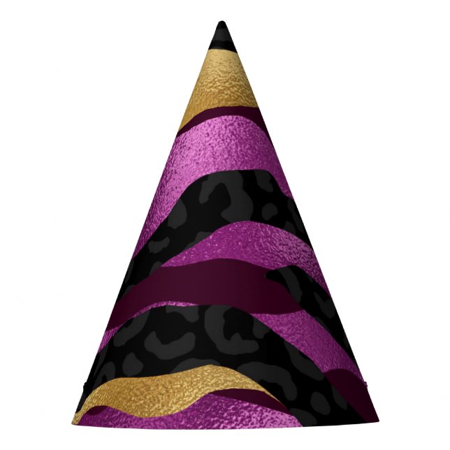 Black Purple Cheetah Leopard Black Pattern Party Hat (Front)
