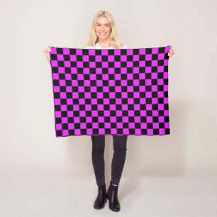 Black Purple Chequered Plaid Pattern Fleece Blanket