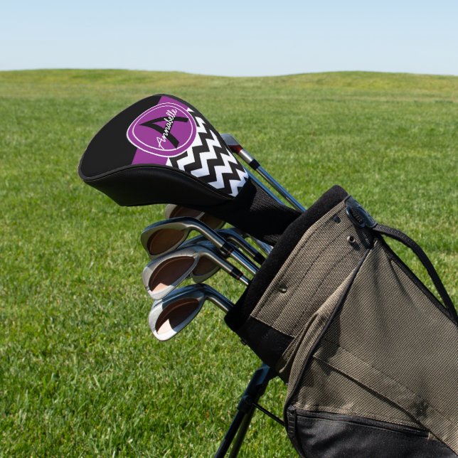 Black Purple Chevron Golf Head Cover (In Situ)
