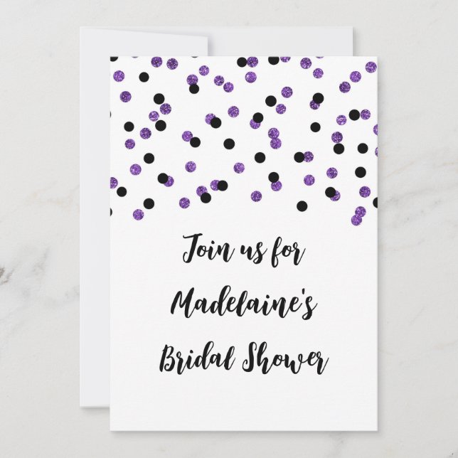 Black Purple Confetti Bridal Shower Invitation (Front)